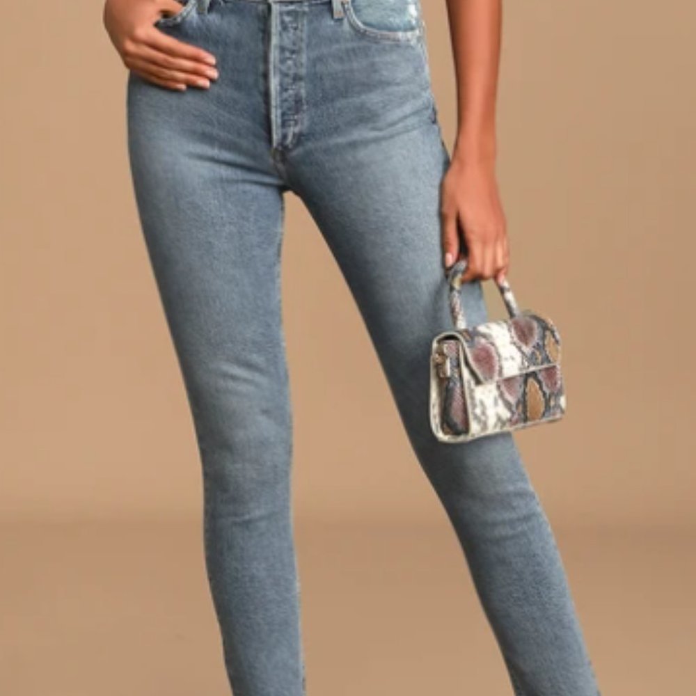 Agolde Nico High Rise Light Wash Distressed Slim Leg Jeans - Picture 2 of 4